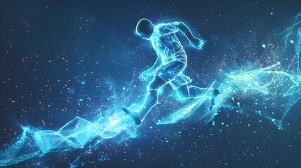 Naklejka premium Energetic Digital Humanoid Figure Surging Through Luminous Electric Field