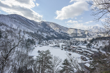 Landscape View Of The Beautiful Historic Villages Of Shirakawa-Go And Gokayama (Gassho Zukuri Folk Village) With Winter Snow, Gifu, Shirakawa, Japan