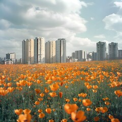 banner , field of flowers, poppies, field daisies