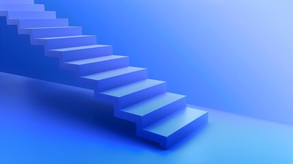 Abstract Staircase Leading Upward in Gradient Blue Digital Architectural Background