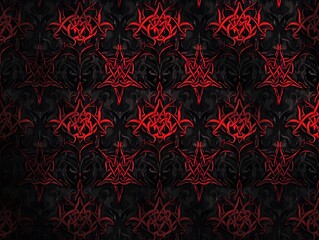 Intricate red pattern on a black background. Abstract, gothic, and elegant design.  Perfect for backgrounds, textiles, and graphic design.