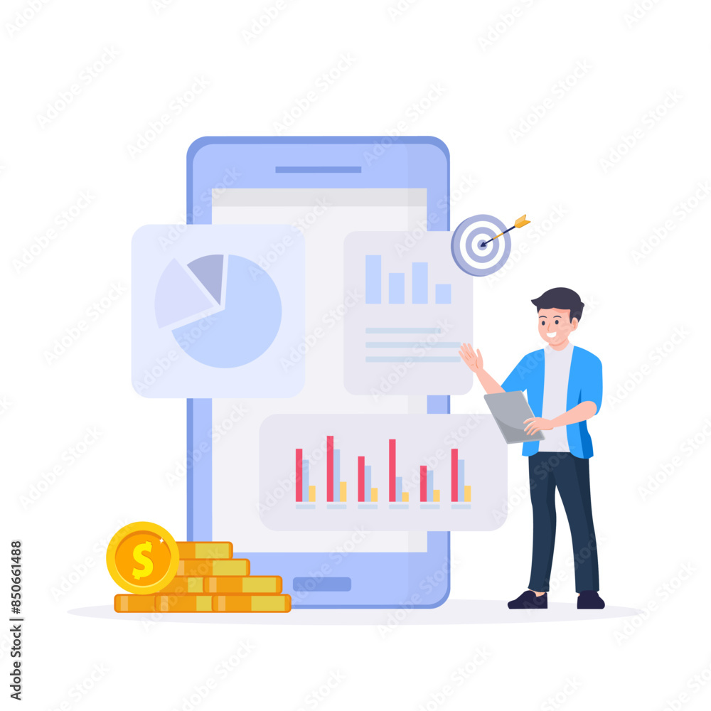Poster digital data analysis concept. analyzing data, analytic business. concept vector illustration