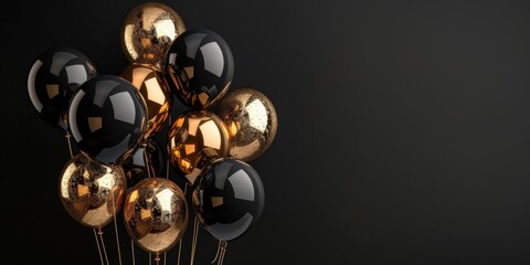 Black and Gold Balloons against a Dark Background