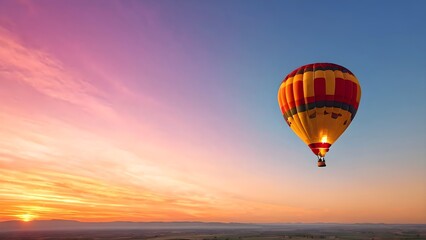 Obraz premium Majestic Hot Air Balloon in Flight at Sunset. Ideal for Themes of Freedom and Exploration.