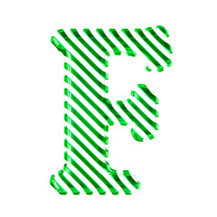 White symbol with green diagonal ultra thin straps. letter f