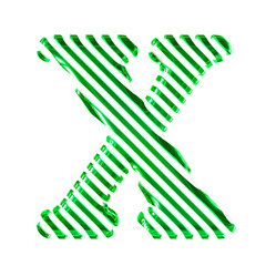 White symbol with green diagonal ultra thin straps. letter x