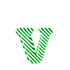 White symbol with green diagonal ultra thin straps. letter v