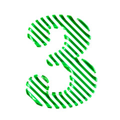 White symbol with green diagonal ultra thin straps. number 3