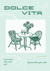 Minimalist hand drawn poster on the theme of dolce vita Italy, Summer, vacation. Vector illustration