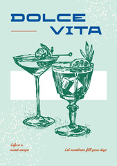 Minimalist hand drawn poster on the theme of dolce vita Italy, Summer, vacation. Vector illustration