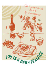 Minimalist hand drawn poster on the theme of dolce vita Italy, Summer, vacation. Vector illustration