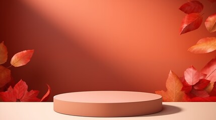 Product podium in autumn warm colors for product presentation. Mockup for branding, packaging.