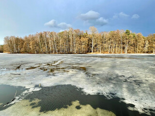 Pekhorka River in spring. Russia, Moscow region, Balashikha city