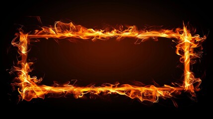 Frame of fire, Square frame on fire, copy space for text, dark background.