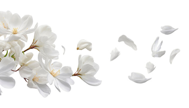flying white flowers isolated on transparent background cutout - Powered by Adobe