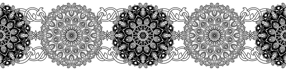Line of mandala, abstract pattern Seamless black mandala lines