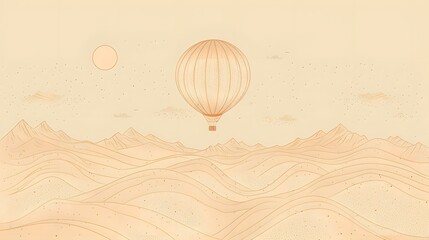 Hot Air Balloon Soaring Over Desert Landscape