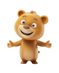 Naklejka premium 3d illustration of happy smiling cute brown baby bear cartoon standing isolated on white transparent background