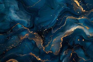 Embrace Natural Luxury with Blue Marble and Gold Abstract Background Texture.