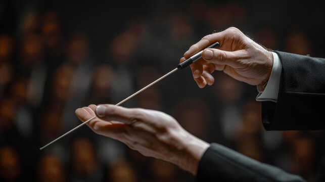 Professional Orchestra Conductor Leading with Baton on White Background
