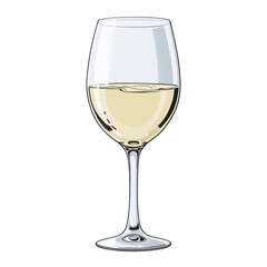  Cartoon Wine Glass with White Wine – Isolated on Transparent Background