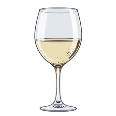  Cartoon Wine Glass with White Wine – Isolated on Transparent Background
