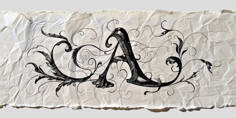 letter "a" written on an old paper in calligraphic way