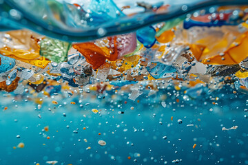 Close-up of microplastic particles found in ocean water, magnified to show environmental impact