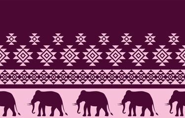 Elephant pattern. Seamless. White stripes, blue background. Ethnicity. Floral patterns, printed fabrics, pants, Lanna.	