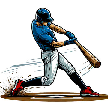 recommend clip art: Vector illustration of a male baseball player swinging a baseball bat on a white background.