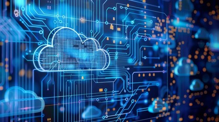 Fototapeta premium Digital Cloud Icon on Circuit Board Background