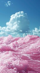 Fototapeta premium Soft Pink Waves Breaking Along the Coastline. Pink Beach Background
