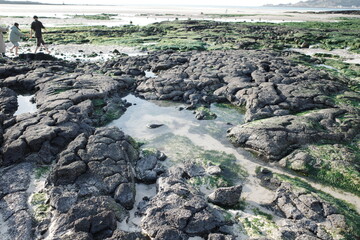 Jeju Island beach and Korean architecture