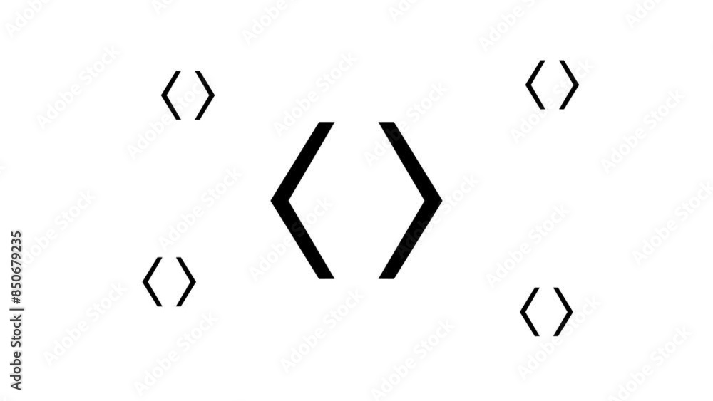 Poster zoom in and out animation the angle brackets symbol. large black symbol in the center and four small