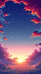 Naklejka premium Ethereal Cartoon Cloudscape with Swirling Clouds. Captivating Sky Background