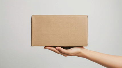 hand holding a blank brown box