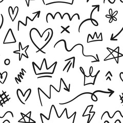 Doodle ink arrows heart shapes seamless pattern