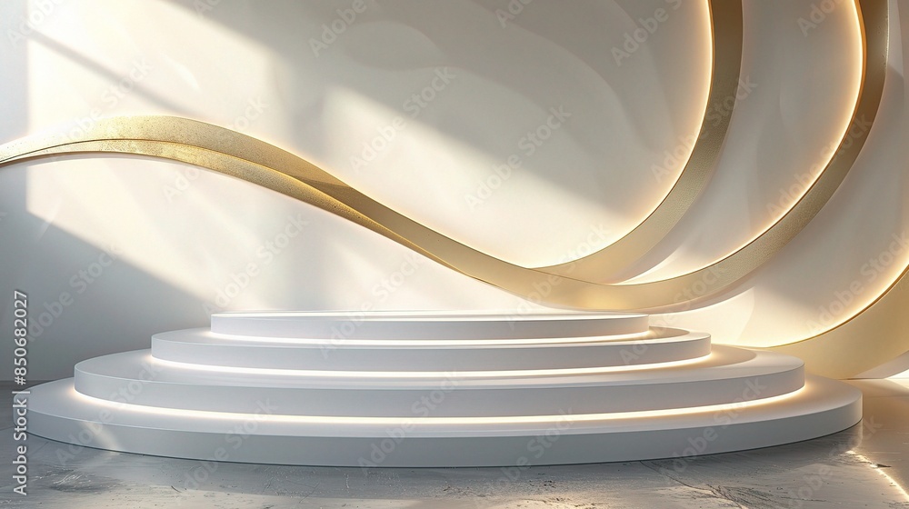 Poster podium embellished with shimmering golden curve line elements
