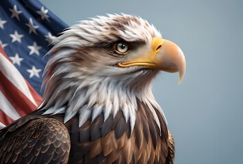 proud beautiful eagle and US flag, symbolizing strength and freedom.