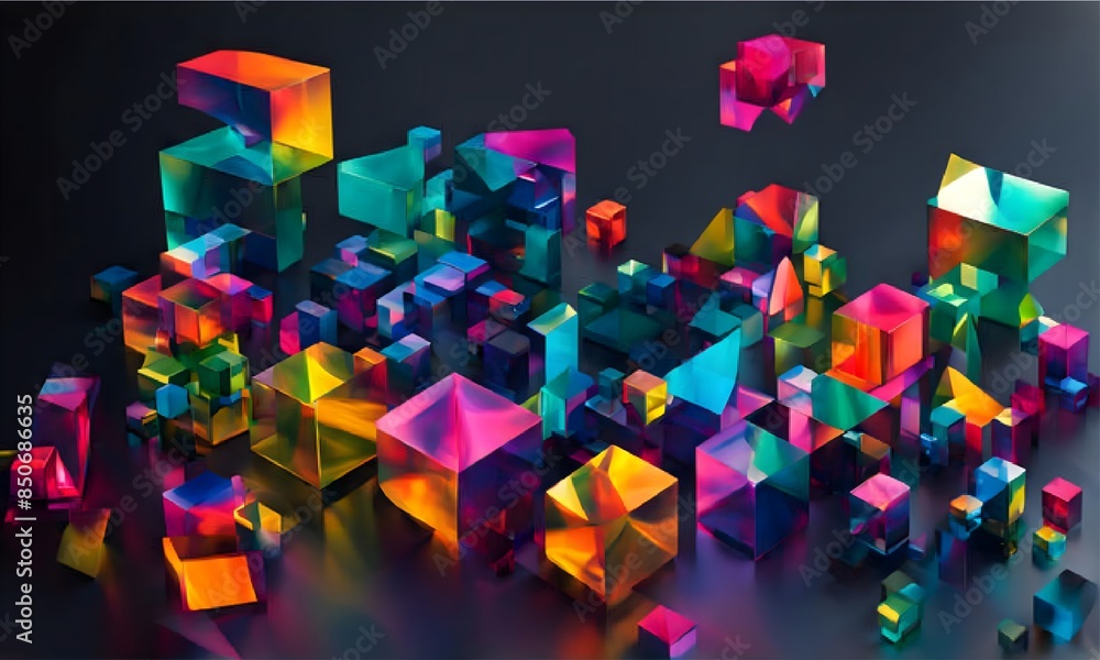 Poster abstract vibrant and dynamic composition of colorful geometric shapes