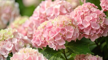 Fototapeta premium Beautiful light pink hydrangea flowers in full bloom