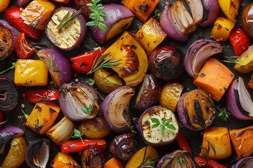 Grilled Vegetables Closeup on Baking Sheet