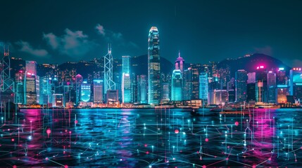 Obraz premium Neon Cityscape: Hong Kong Night Lights