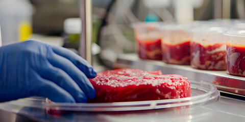 Lab technician preparing meat samples for testing | Precision and care in food safety laboratory
