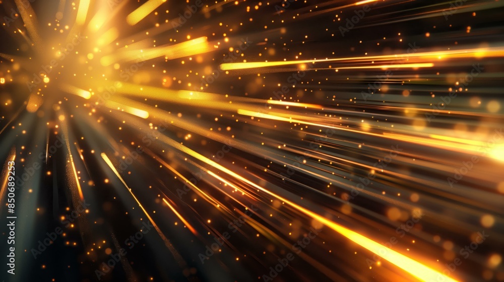 Poster a vibrant burst of golden light streaks across a dark background, creating a dynamic and energetic d