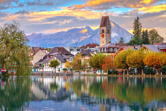 Interlaken, Switzerland on the Aare River at Dawn