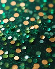 green glitter and confetti background with bokeh