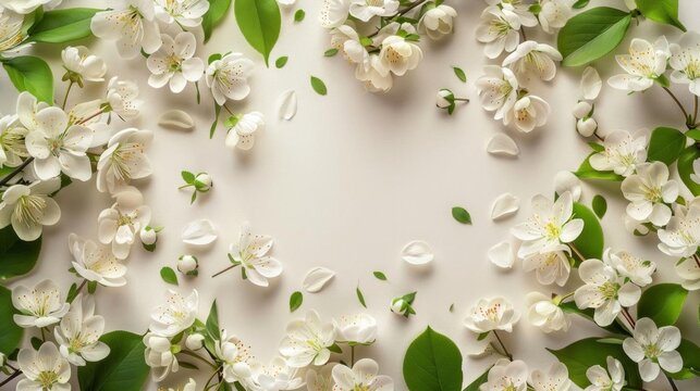 4k fundo papel aspen branco metalizado, duas aliancas de ouro, arranjo circulo com muitas flores de Gipsofila e muitas flores de laranjeiras com algumas folhas verde