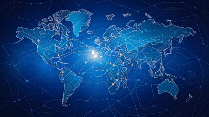Fototapeta premium Global Business and Big Data Analytics - World Map Network Linkage Illustration