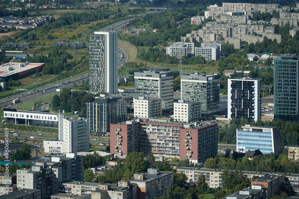 Wall mural Aerial view on residential buildings from TV tower - Vilnius, Lithuania